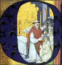 Here a priest offers a Medieval Eucharist.